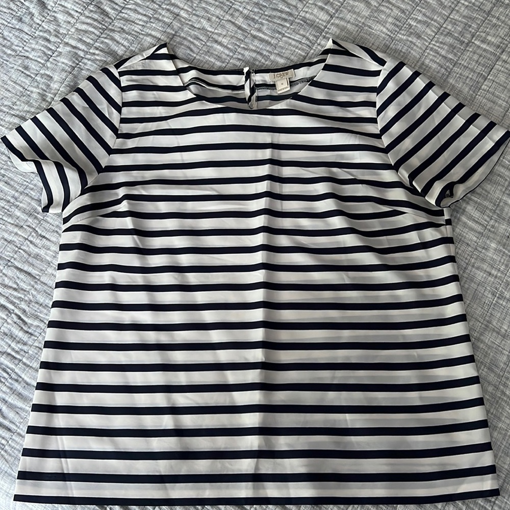 EUC white and navy striped J. Crew shirt, size M